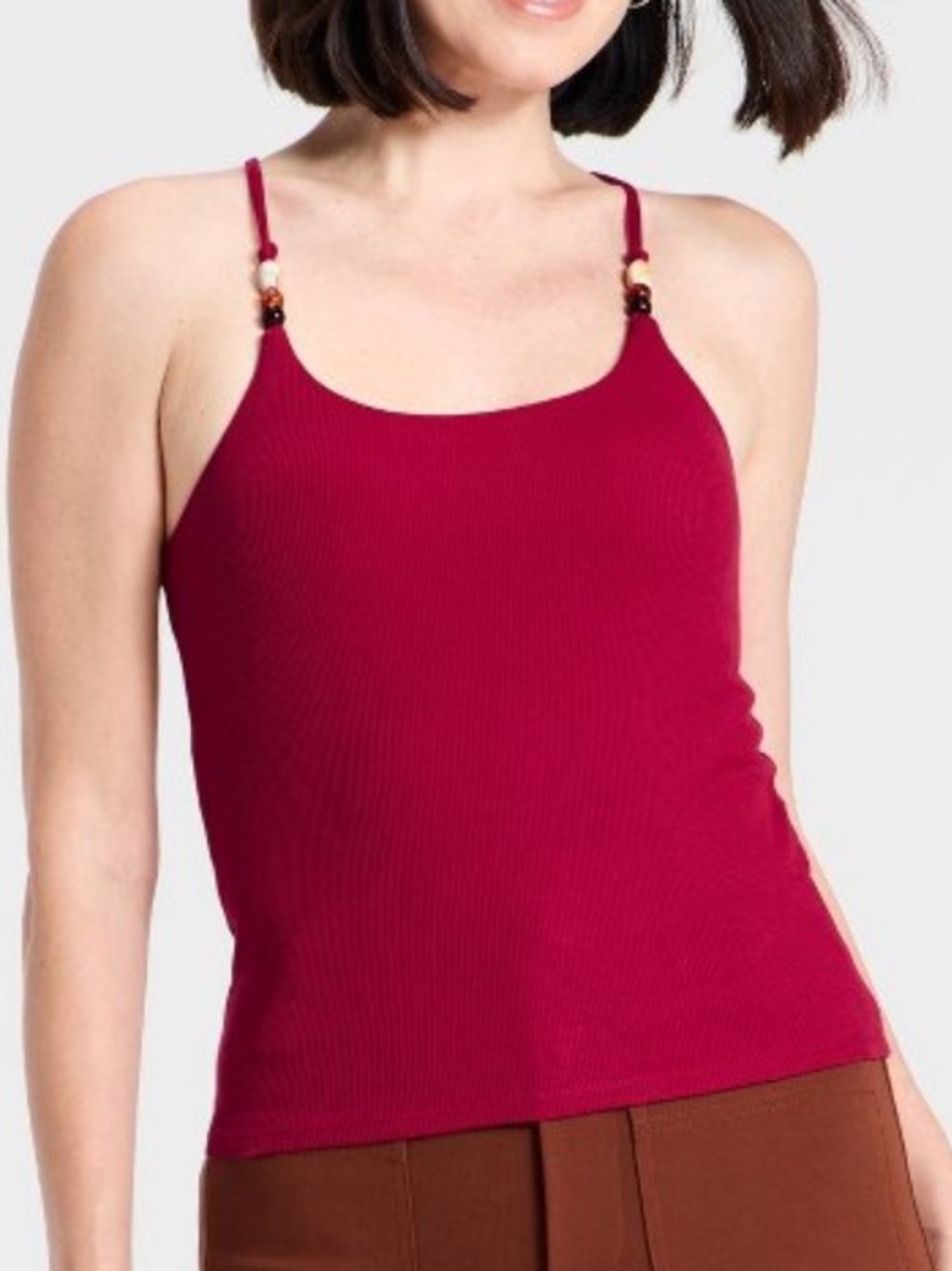 A new day beaded ribbed dark red tank top x